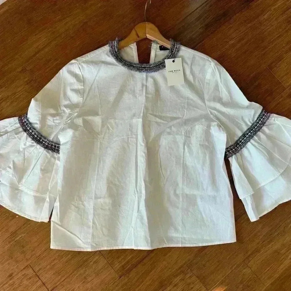 NWT Few Moda Bell Sleeve Embroidered Accents Blouse Women’s Medium - Picture 11 of 11